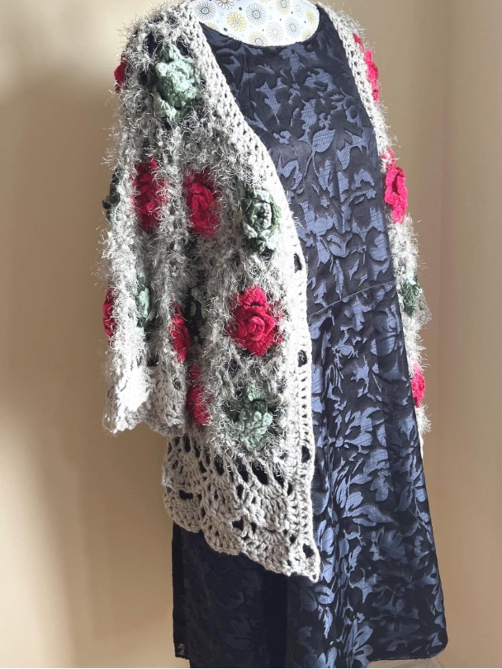 Handmade Crochet Floral Cardigan, Boho Sweater